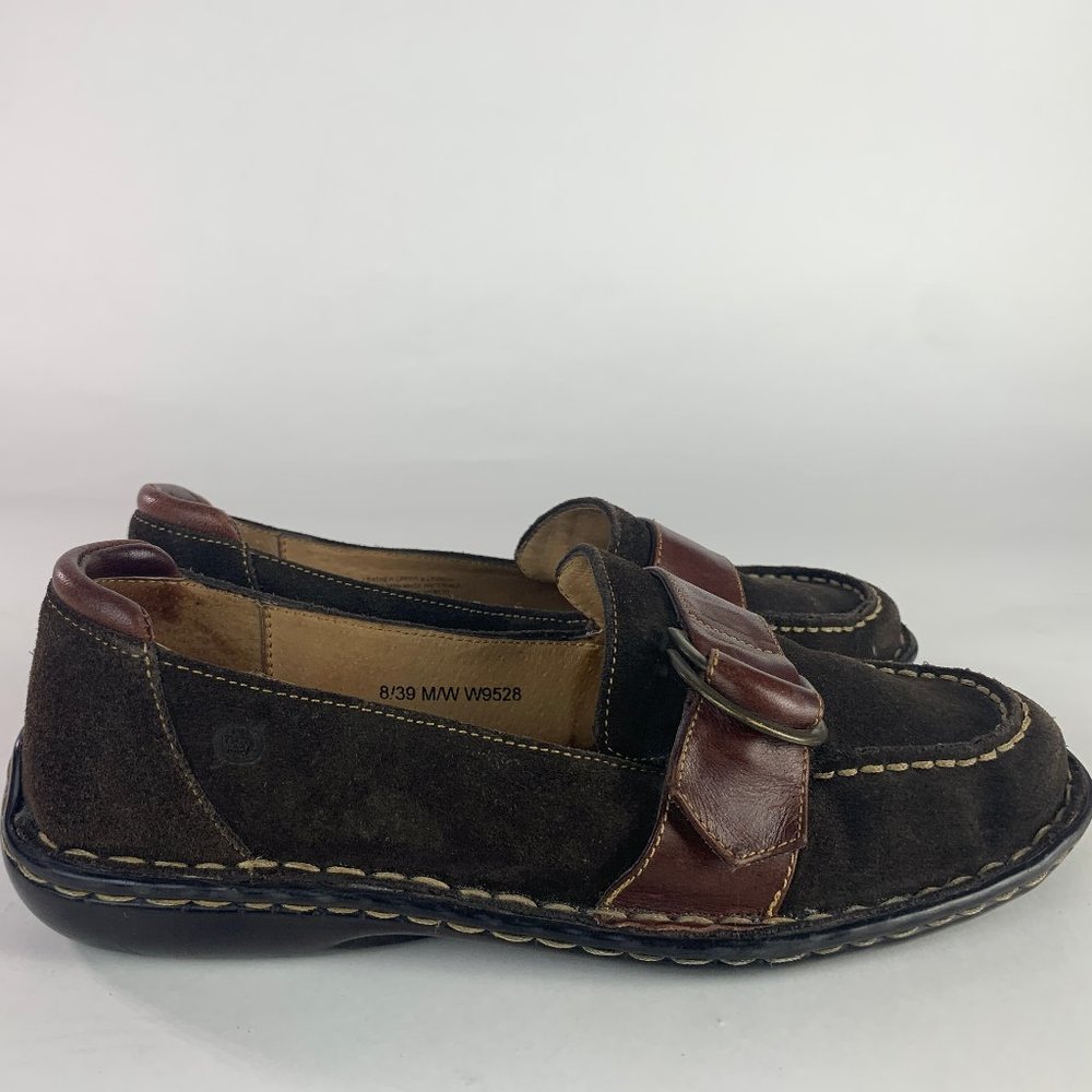 BORN Women's Slip on Strap Red Brown Leather Shoes